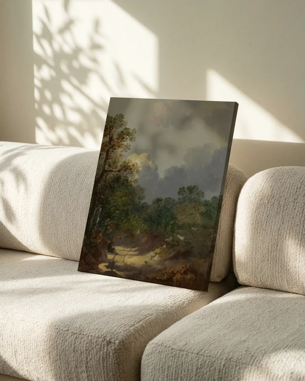 Boomachtig landschap met een rustende herder bij een zonnig pad en schapen van Thomas Gainsborough, canvas schilderij uit de collectie schapen