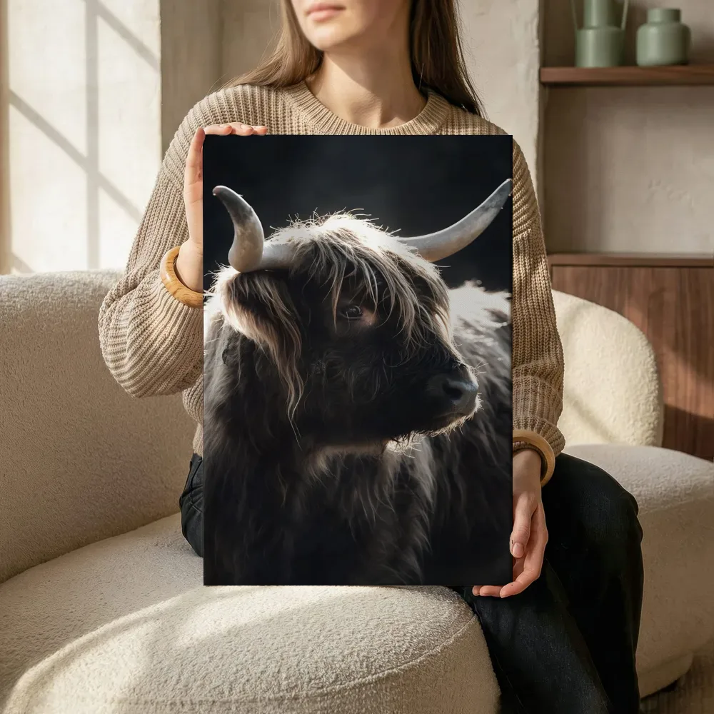 Schotse Hooglander in tegenlicht, canvas schilderij uit de collectie schotse hooglanders