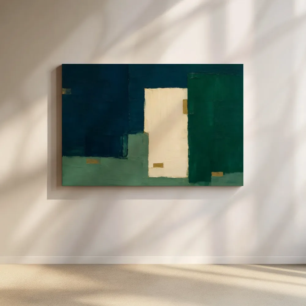 Grote blokken paletmes, diepgroen, canvas schilderij uit de collectie serene rust