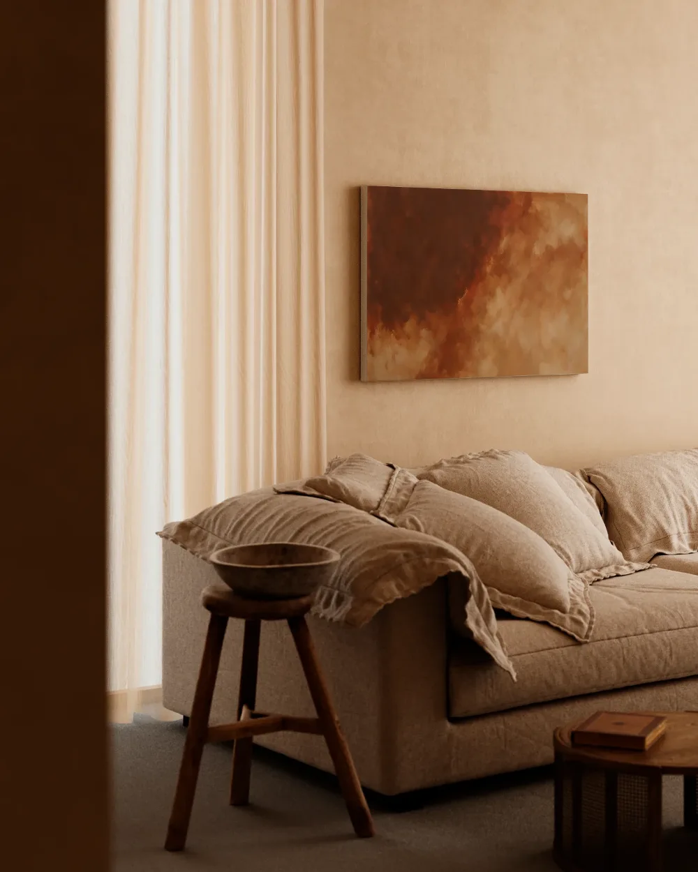 Abstracte compositie in zachte kleurvelden, canvas schilderij uit de collectie serene rust