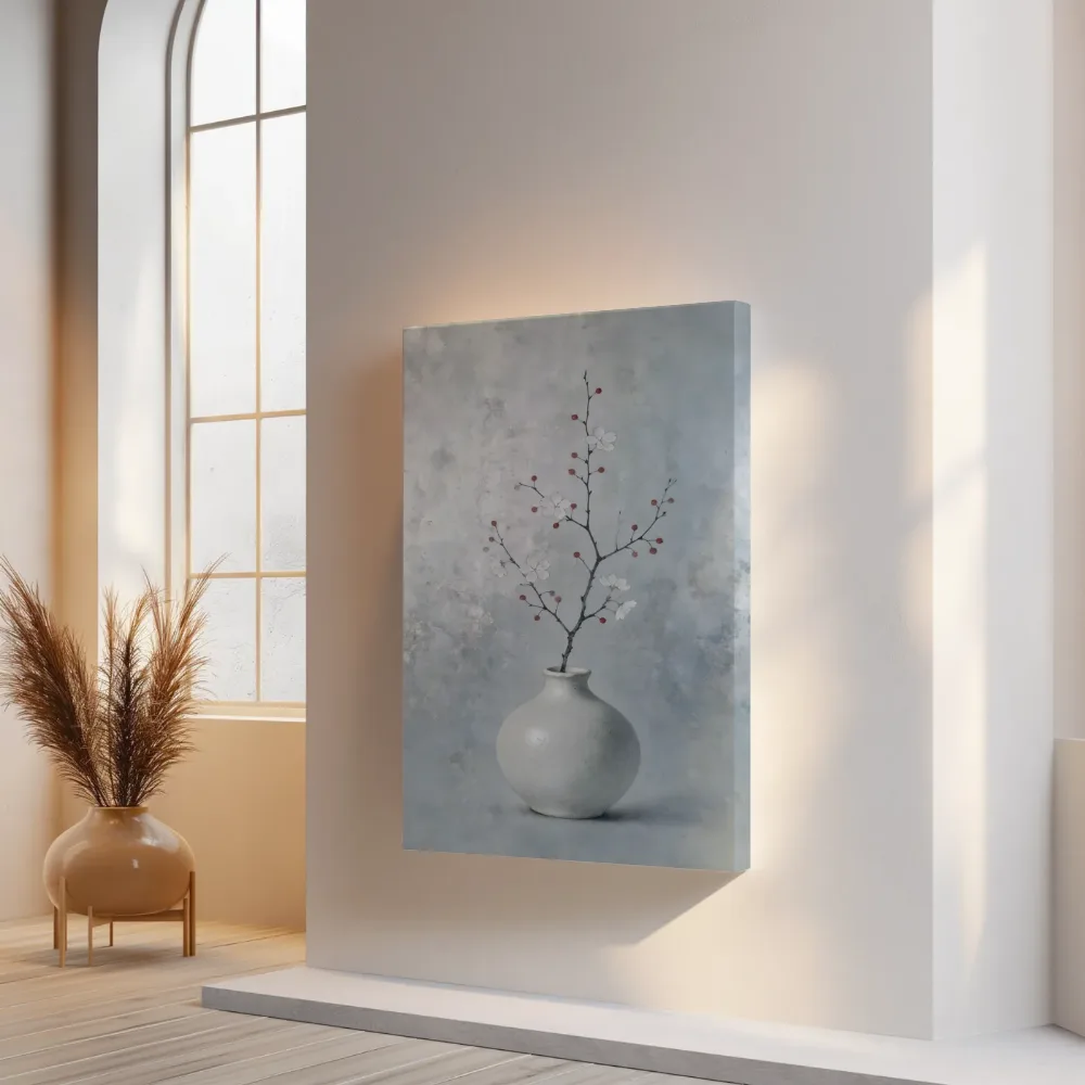 Kersenbloesem in verweerd zilver, canvas schilderij uit de collectie serene rust