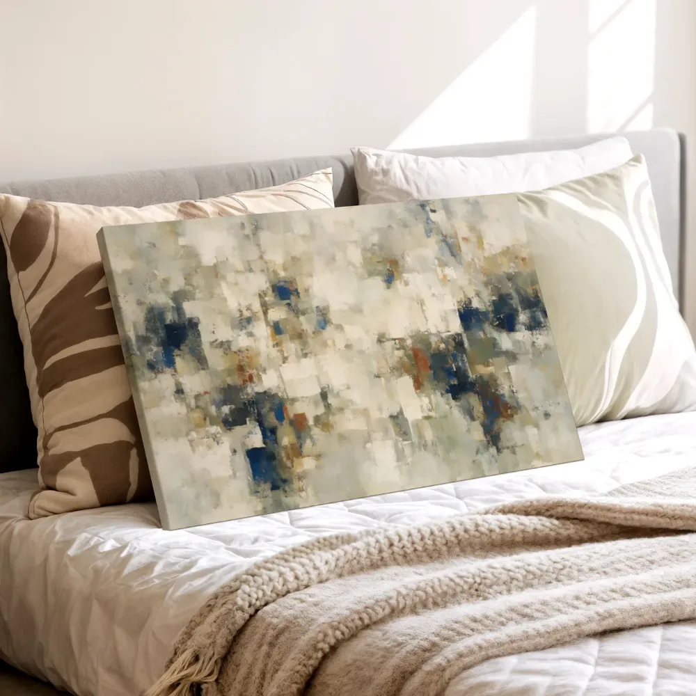 Lichte blokken met een gouden vak, canvas schilderij uit de collectie slaapkamer schilderijen