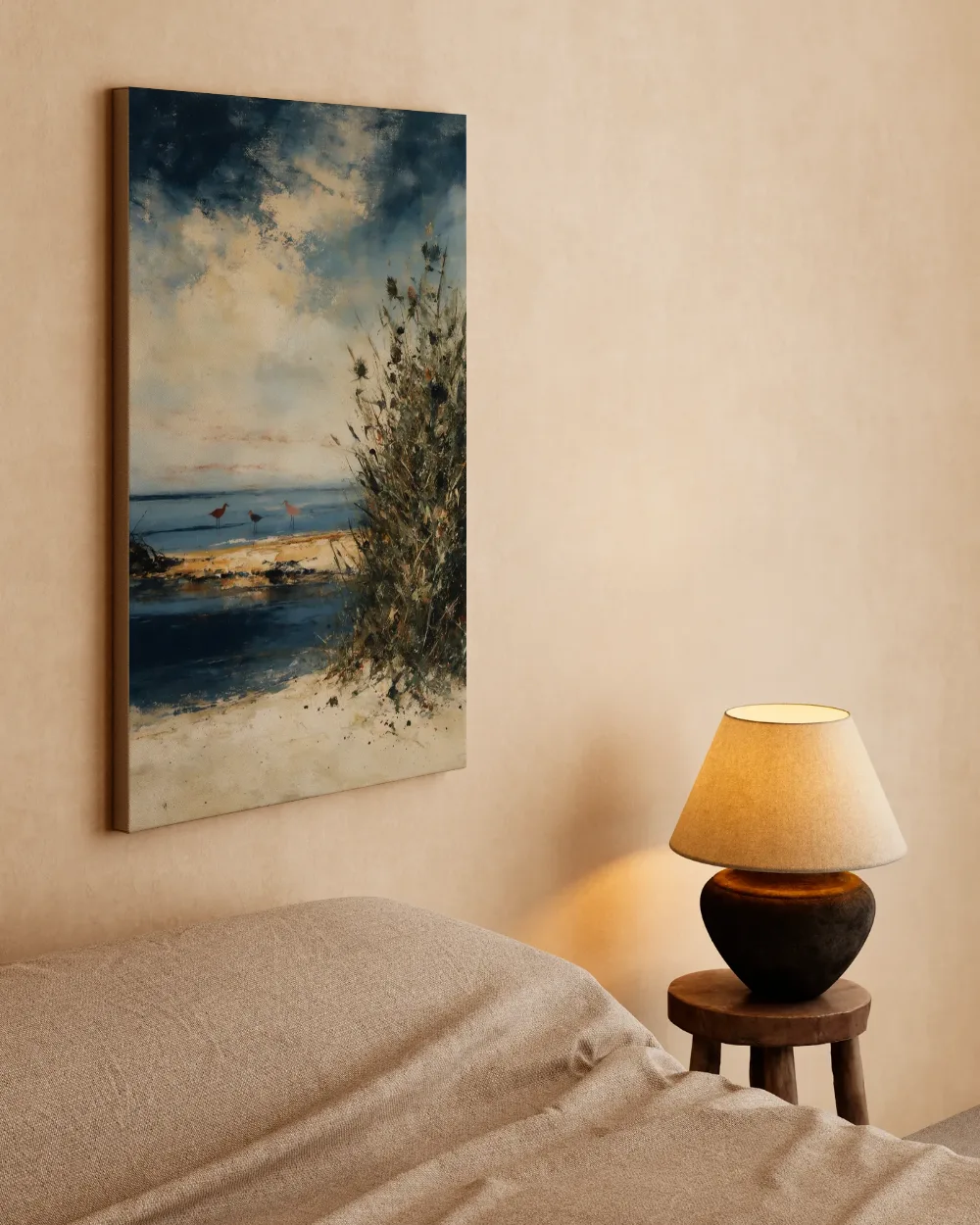 Duinstruik boven een blauwe baai, canvas schilderij uit de collectie slaapkamer schilderijen