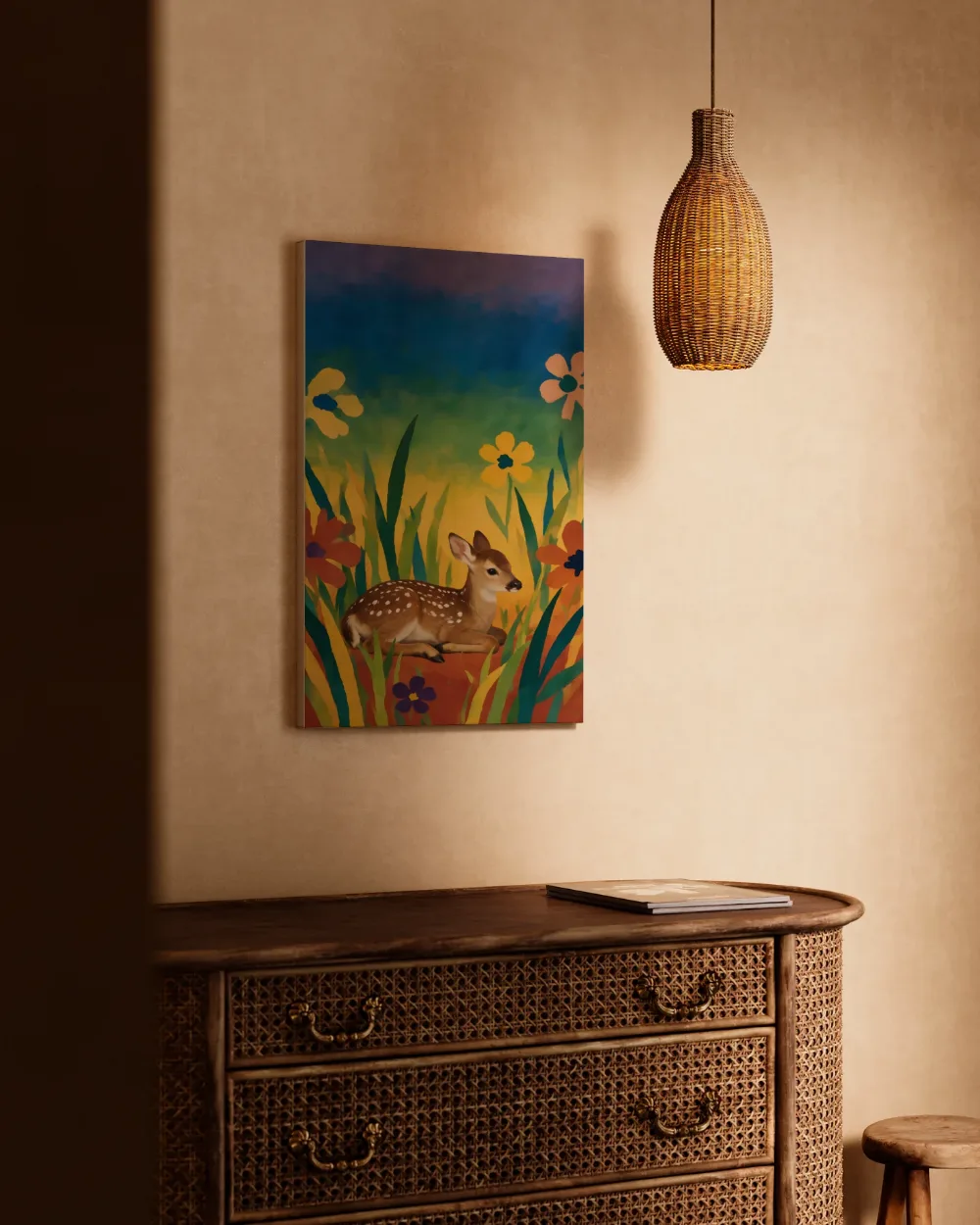 Jong dier in alle kleuren van de regenboog, canvas schilderij uit de collectie speelse vrolijkheid