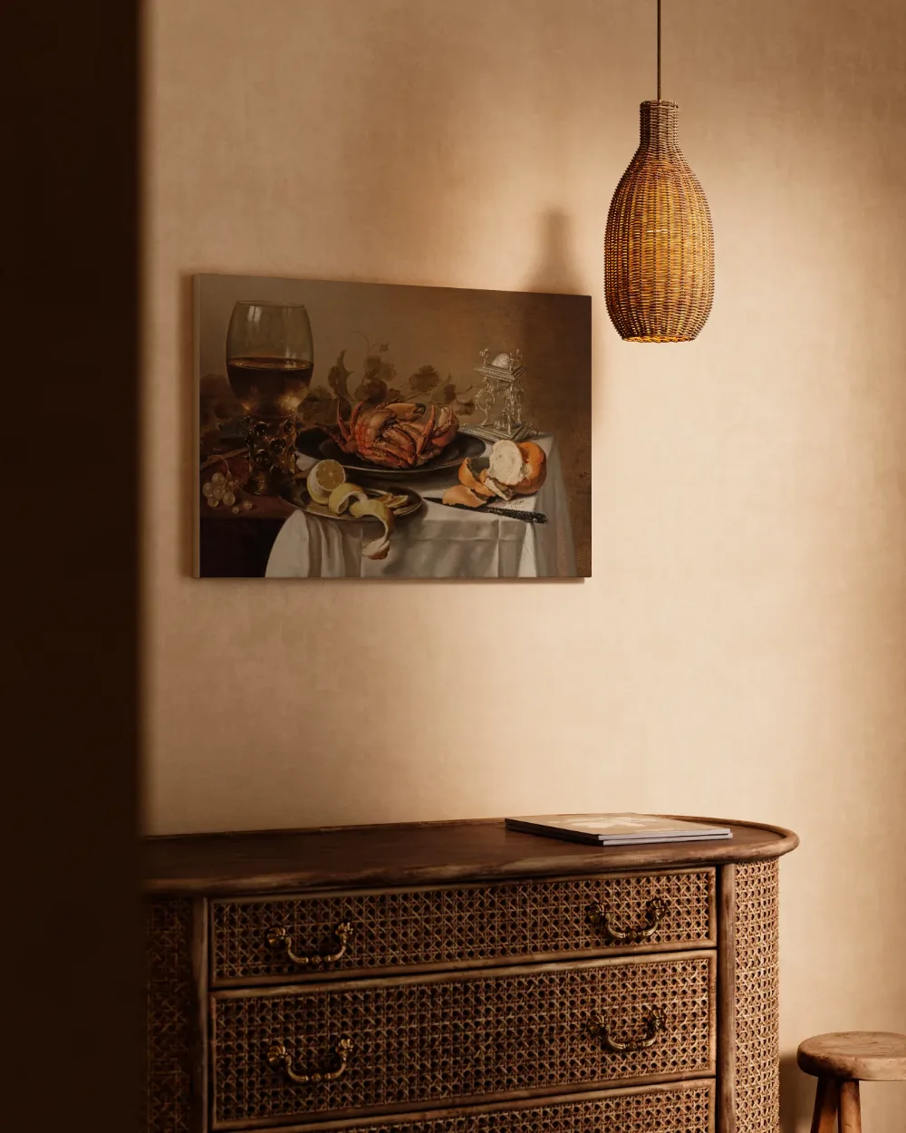 Stilleven met een roemer, een krab en een geschilde citroen van Pieter CLAESZ. (1597, canvas schilderij uit de collectie stilleven