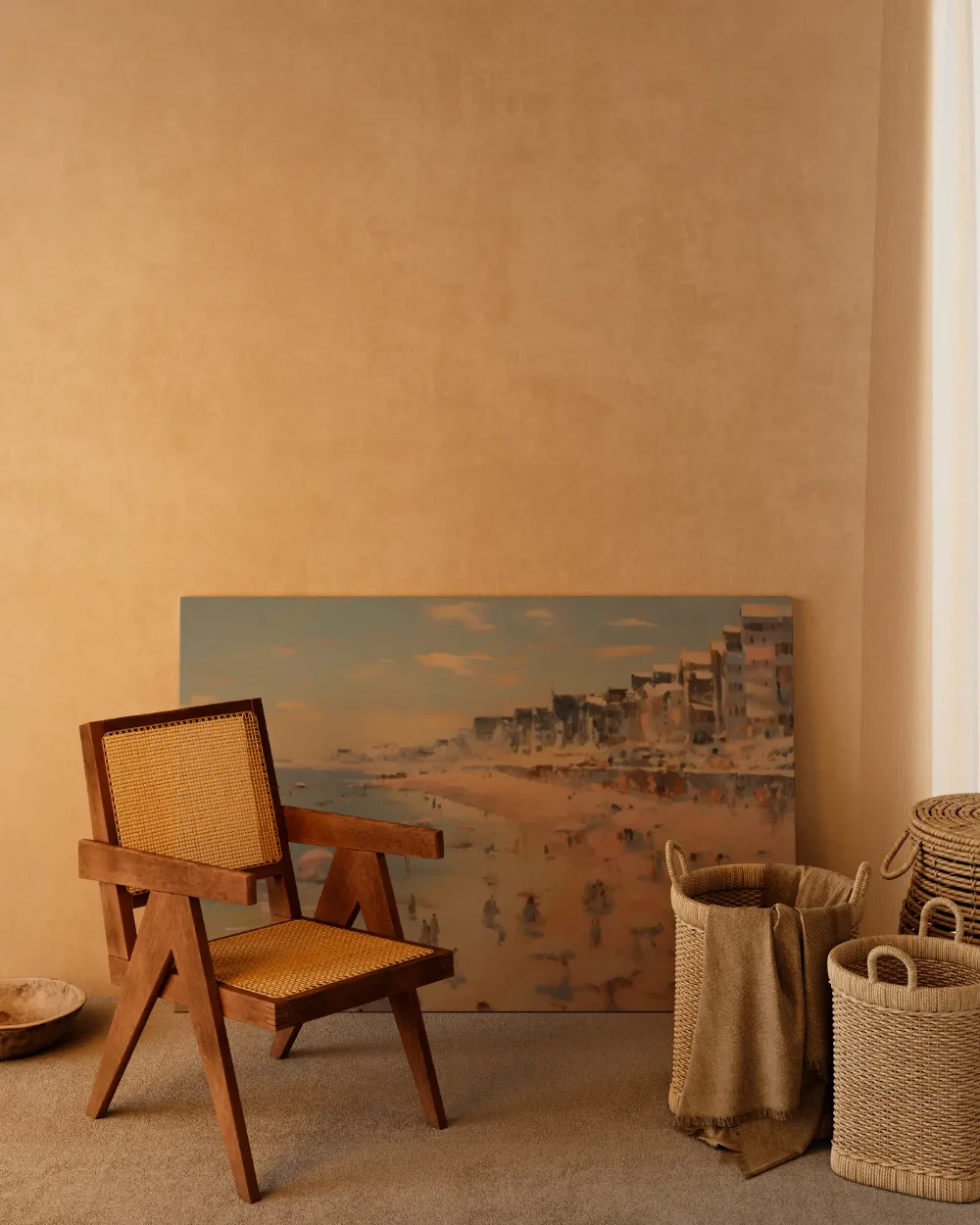 Luchtfoto kustplaats met strand, canvas schilderij uit de collectie stranden