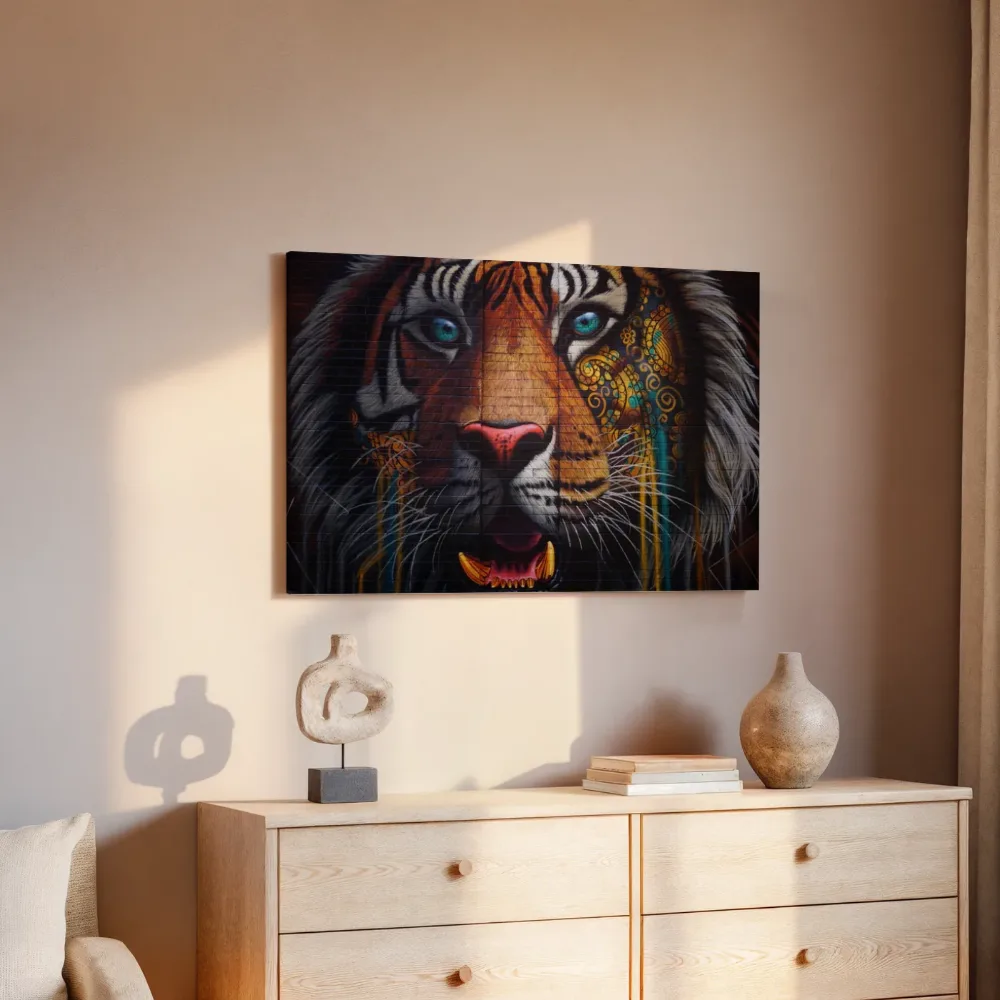 Street art tijger mural, canvas schilderij uit de collectie street art