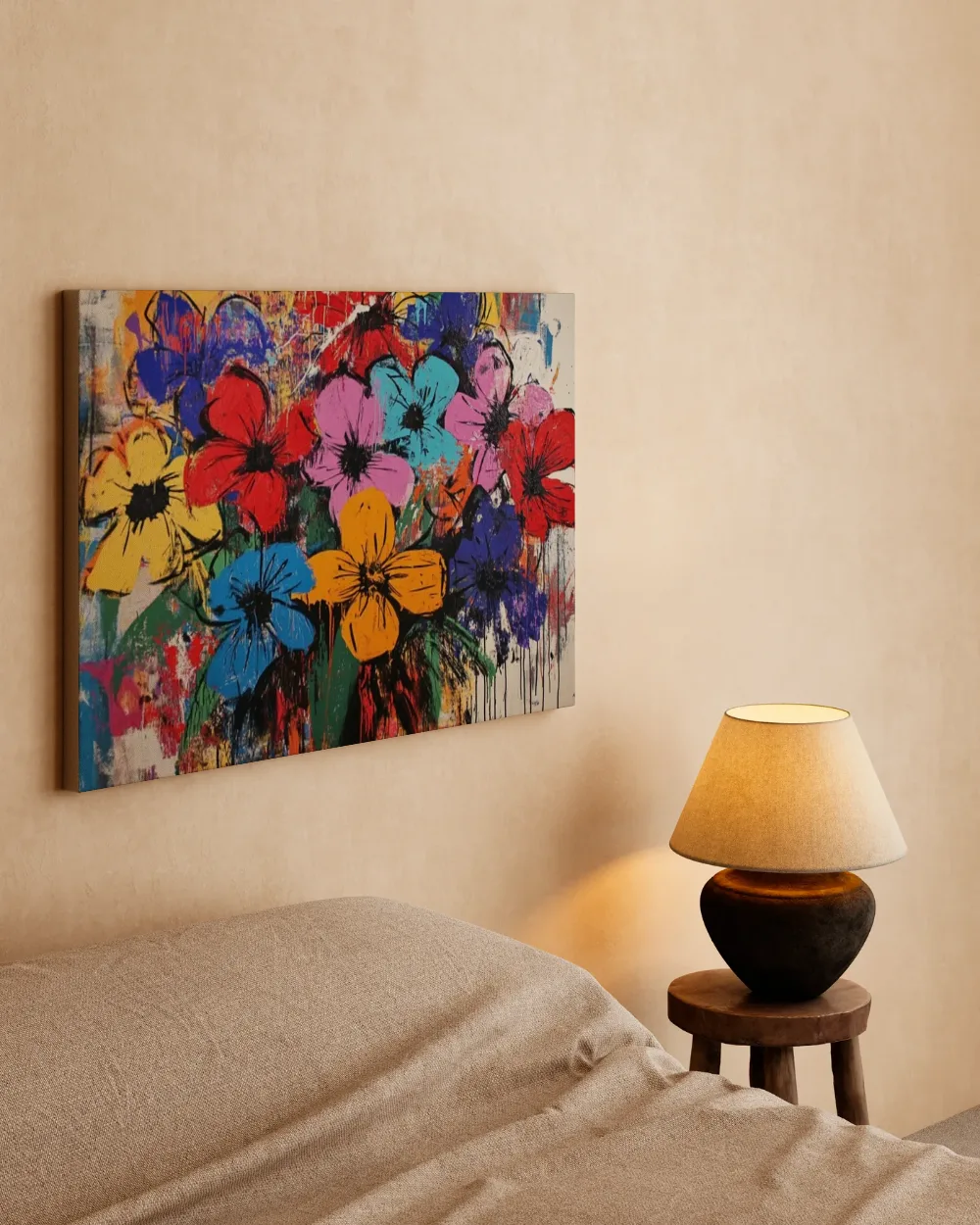 Bont boeket graffiti bloemen, canvas schilderij uit de collectie street art bloemen
