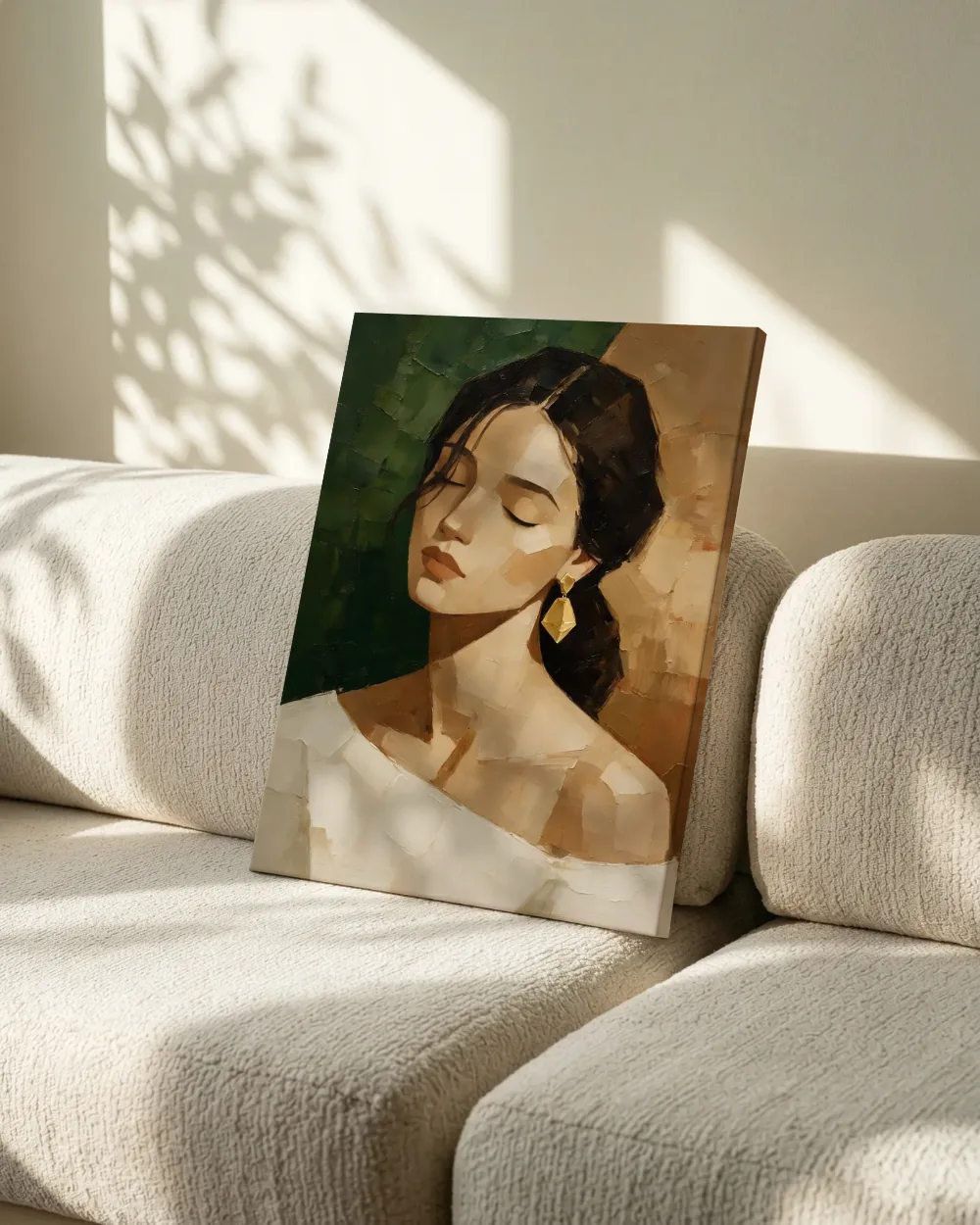 Portret met gesloten ogen, olieverf in donker aardetinten, canvas schilderij uit de collectie taupe
