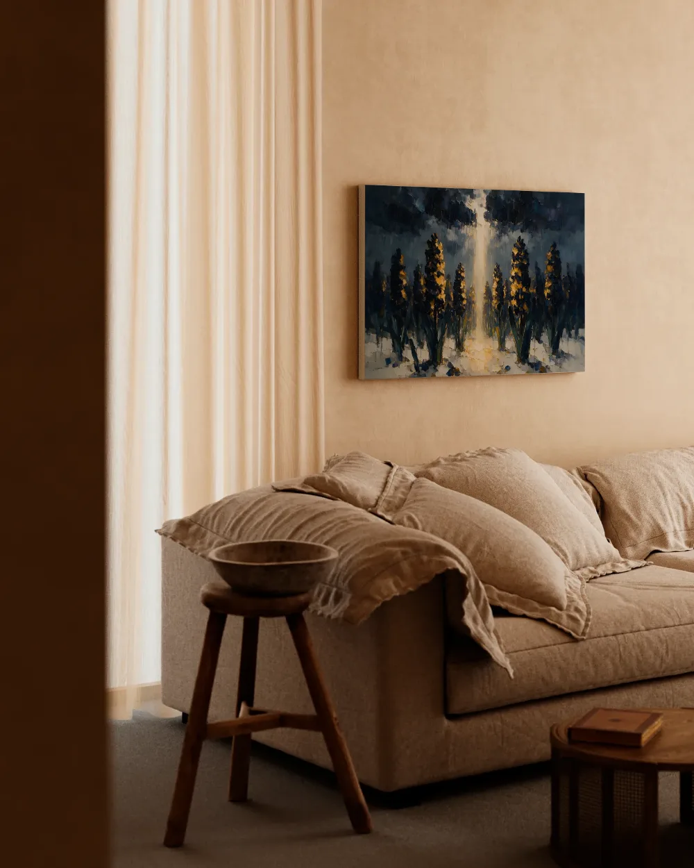 Hyacint onder een storm in zwartgoud, canvas schilderij uit de collectie taupe
