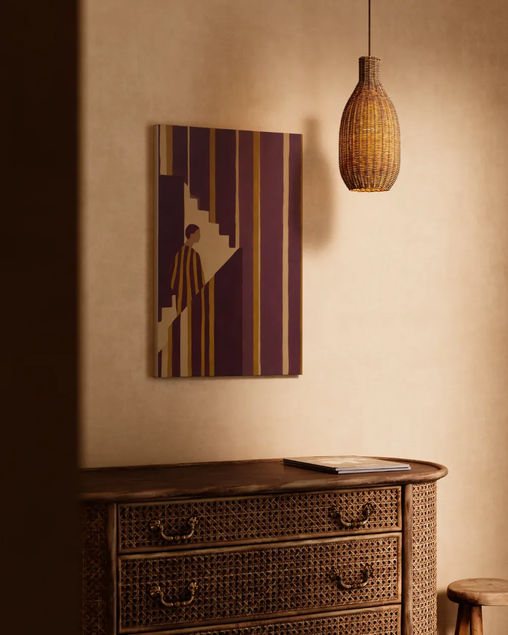 Trap in pruim en mosterd, canvas schilderij uit de collectie trappen