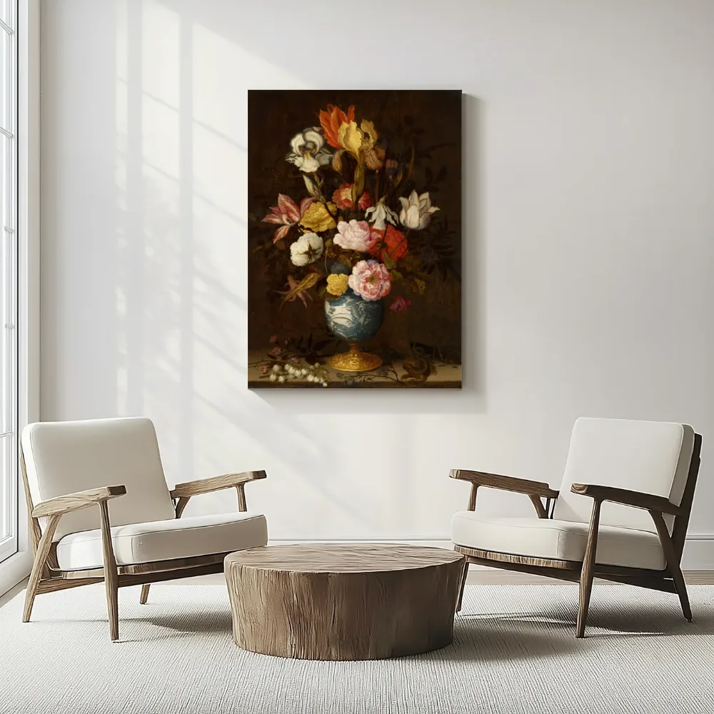 Wan-li vaas met bloemen van Balthasar van der Ast, canvas schilderij uit de collectie tulp