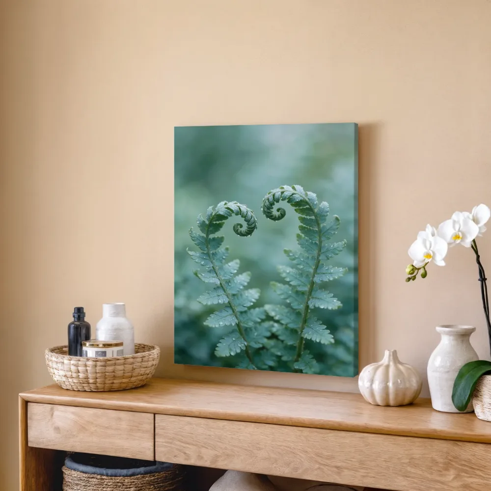 Varens in na de regen, zilvergroen 3, canvas schilderij uit de collectie varens