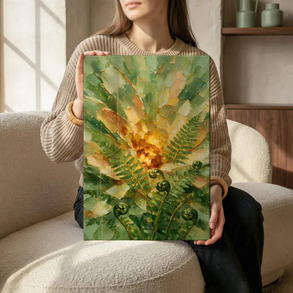 Varen van dichtbij in bosgroen, canvas schilderij uit de collectie varens