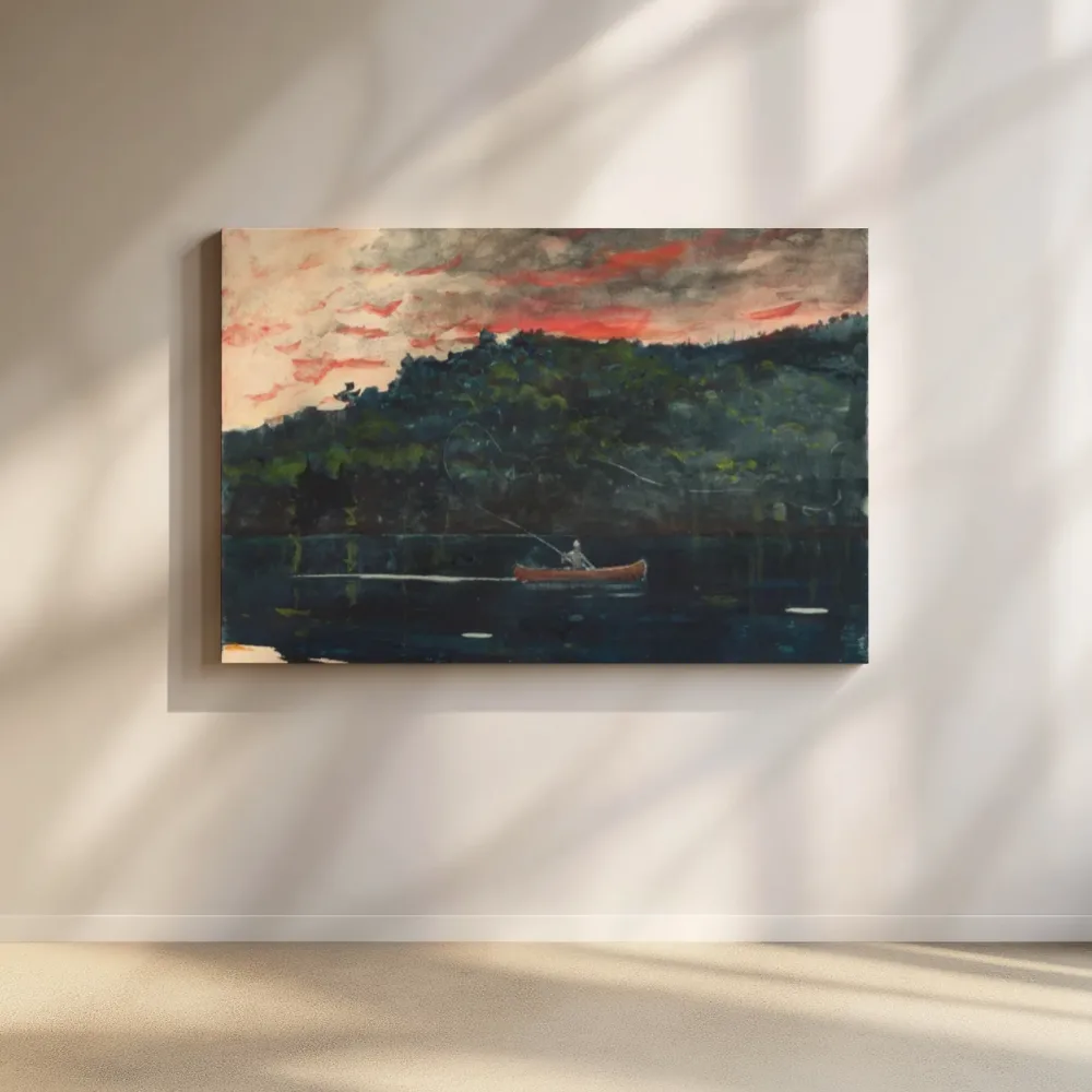 Zonsopgang, vissen in de Adirondacks van Winslow Homer, canvas schilderij uit de collectie vissen