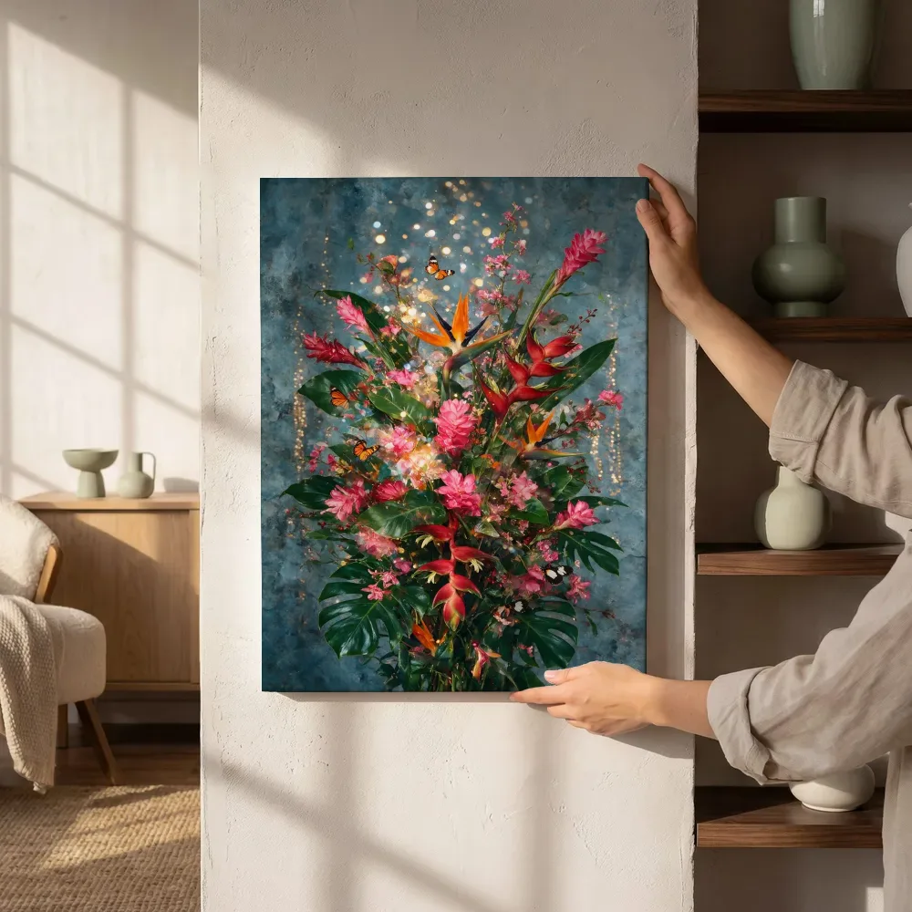 Drie vlinders in tropische kleuren, canvas schilderij uit de collectie vlinders