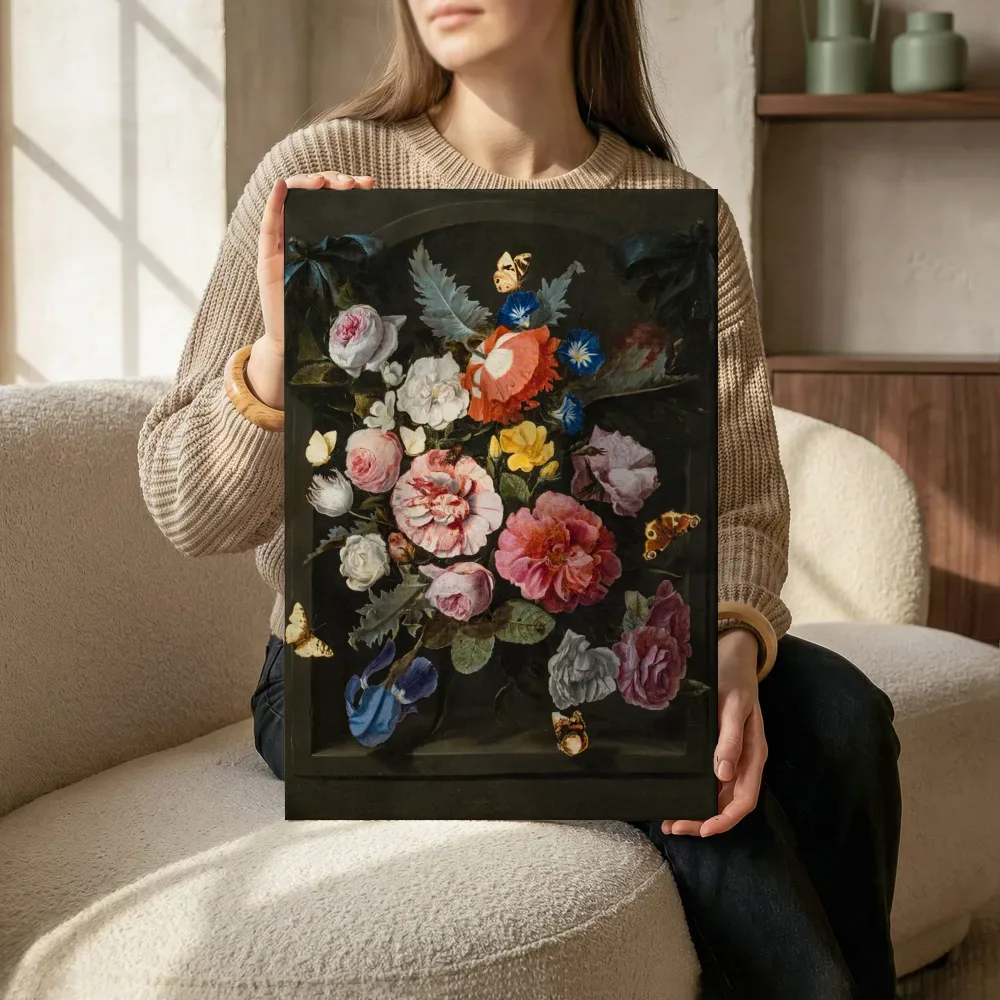 Boeket bloemen met vlinders, Toegeschreven aan Otto Marseus van Schrieck, canvas schilderij uit de collectie vlinders