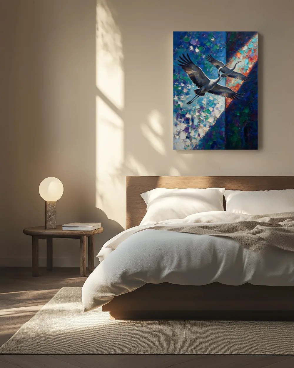 Kraanvogels in de lucht, canvas schilderij uit de collectie vogels