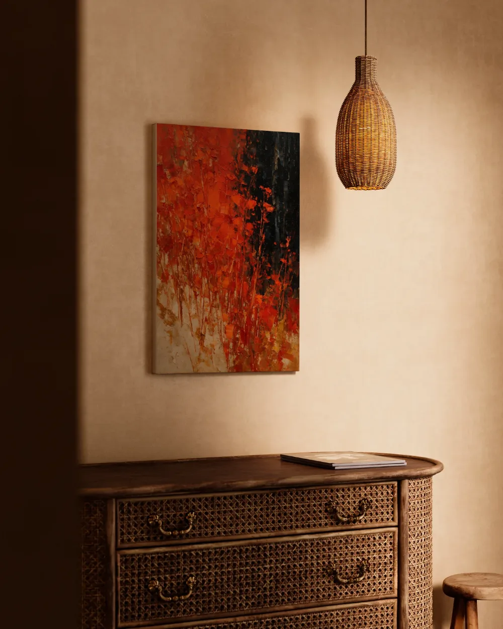 Droogbloem aan de bosrand in vuur, canvas schilderij uit de collectie vuur