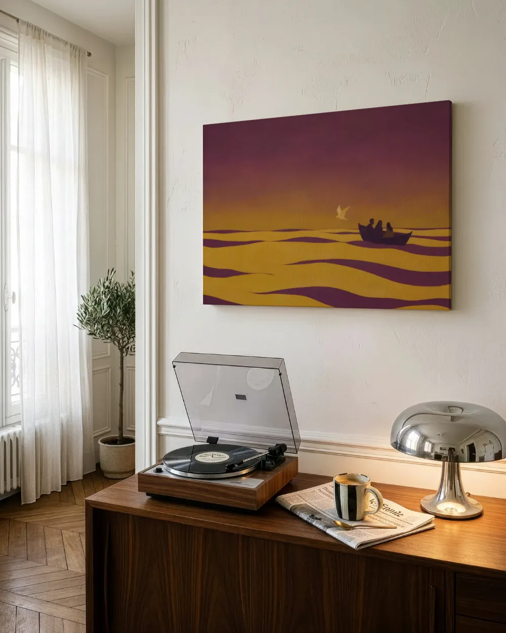 Stil water in pruim en mosterd, canvas schilderij uit de collectie water