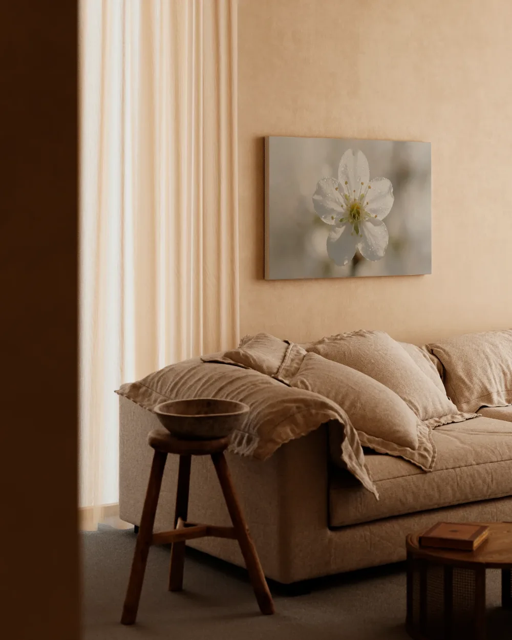 Bloesem in de dauw, wit, canvas schilderij uit de collectie wit