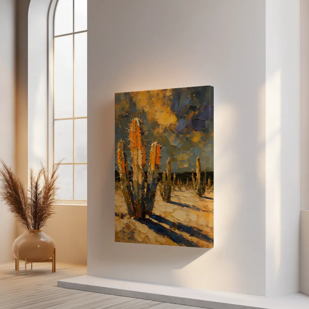 Cactus in het landschap in zandduin, canvas schilderij uit de collectie woestijn & savanne