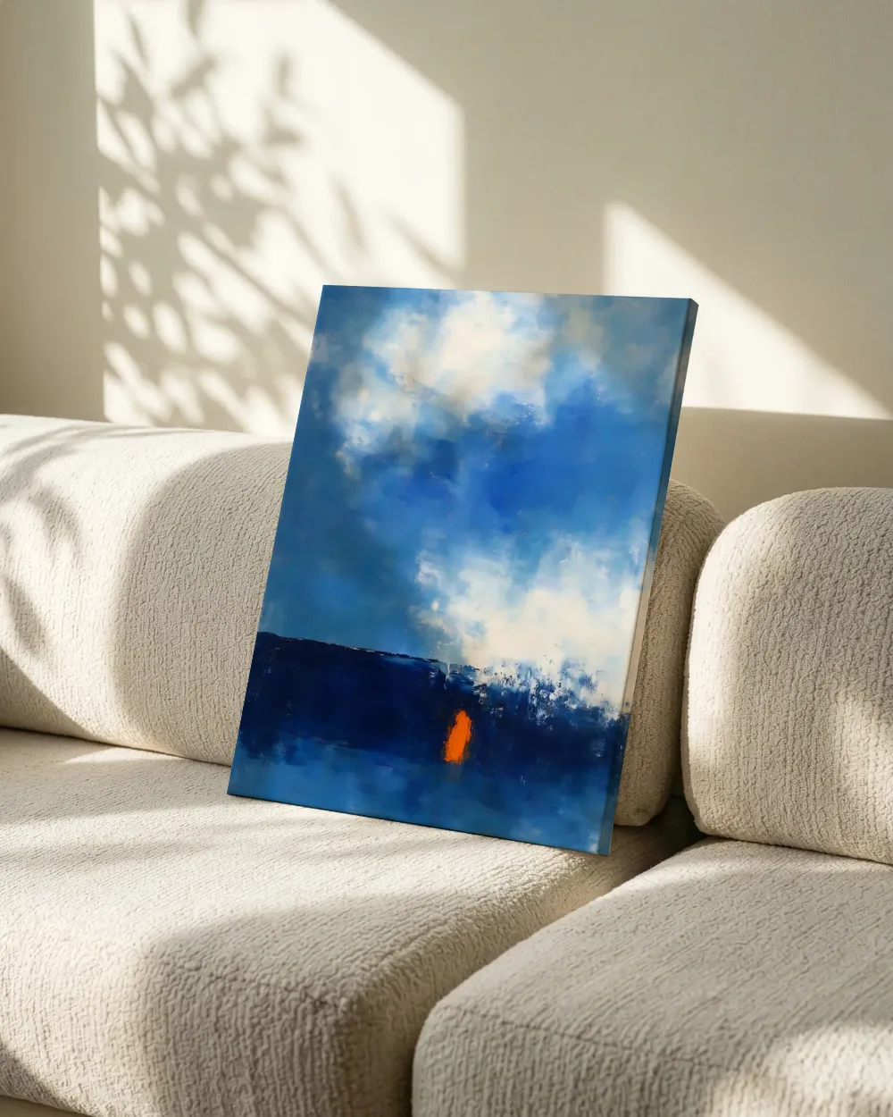 Band in zachte kleurvelden, blauw, canvas schilderij uit de collectie wolken