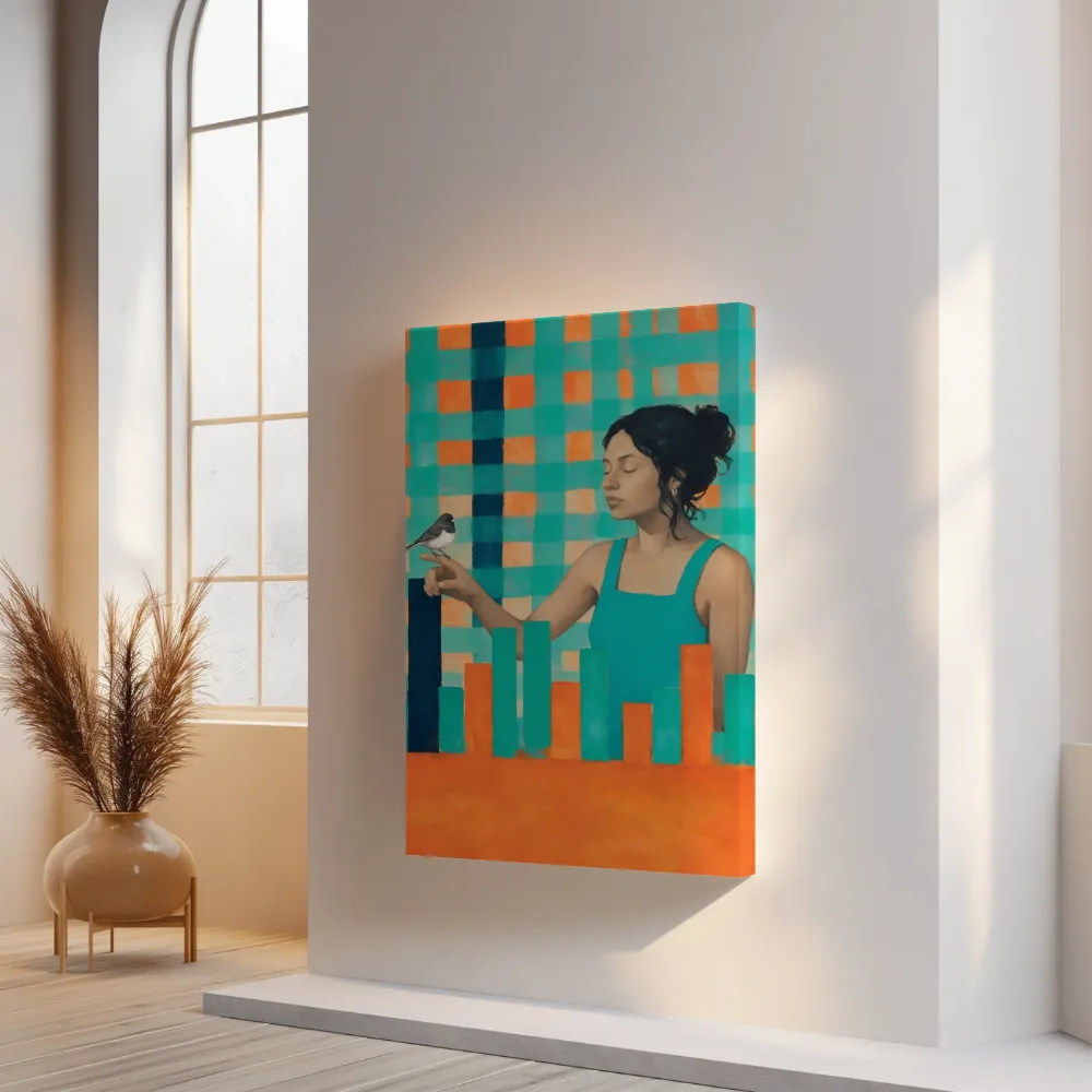 Wolkenkrabber in turkoois en mandarijn, canvas schilderij uit de collectie wolkenkrabbers