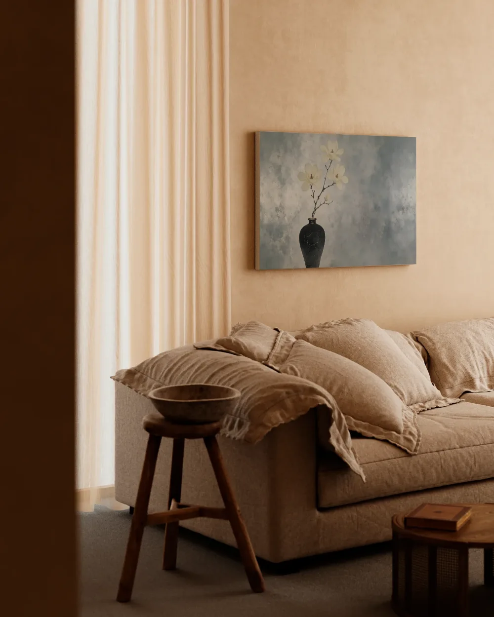 Magnolia in donker verweerd zilver, canvas schilderij uit de collectie zilver