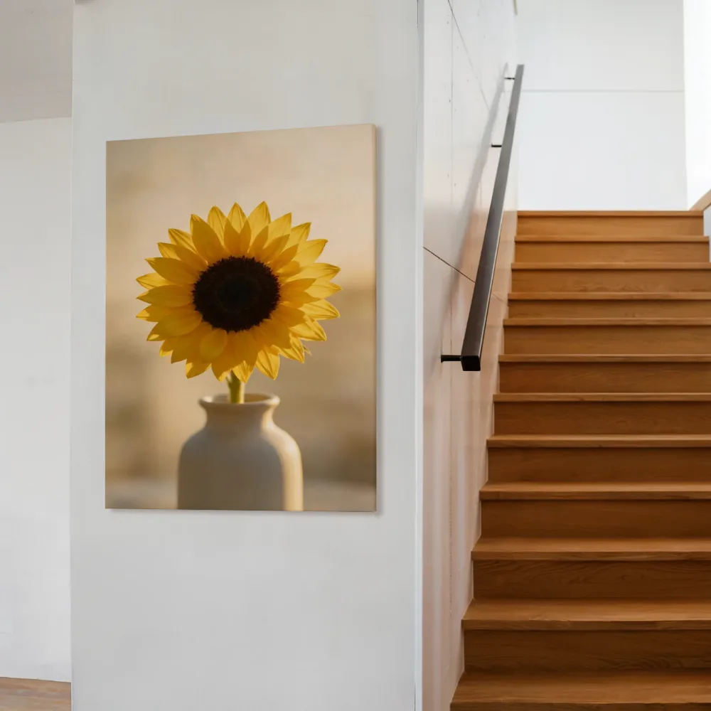 Zonnebloem in het gouden uur, klassiek goudgeel 3, canvas schilderij uit de collectie zonnebloem