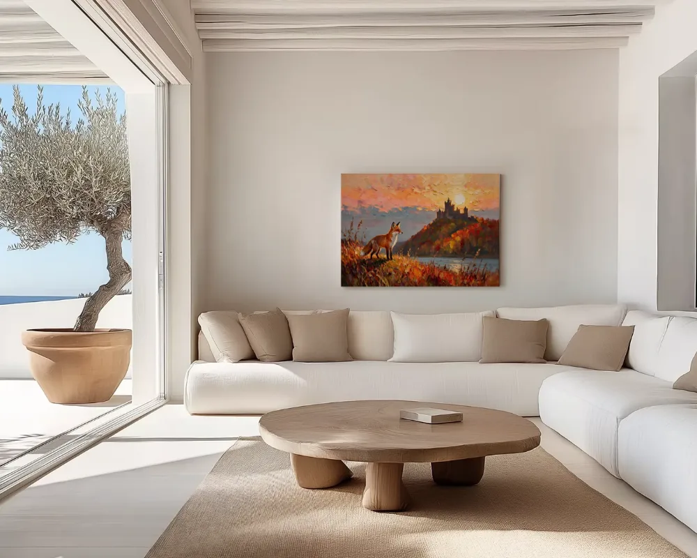 Kasteel in warm tegenlicht tussen de grassen, canvas schilderij uit de collectie zoogdieren