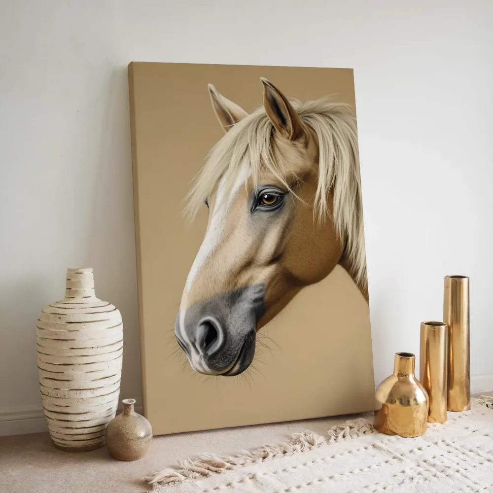 Paard in mist gehuld met oranje, canvas schilderij uit de collectie zoogdieren